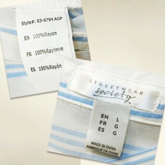 STREETWEAR SOCIETY Rayon Blouse Top White Blue Striped Sleeveless Button Front - Picture 7 of 11